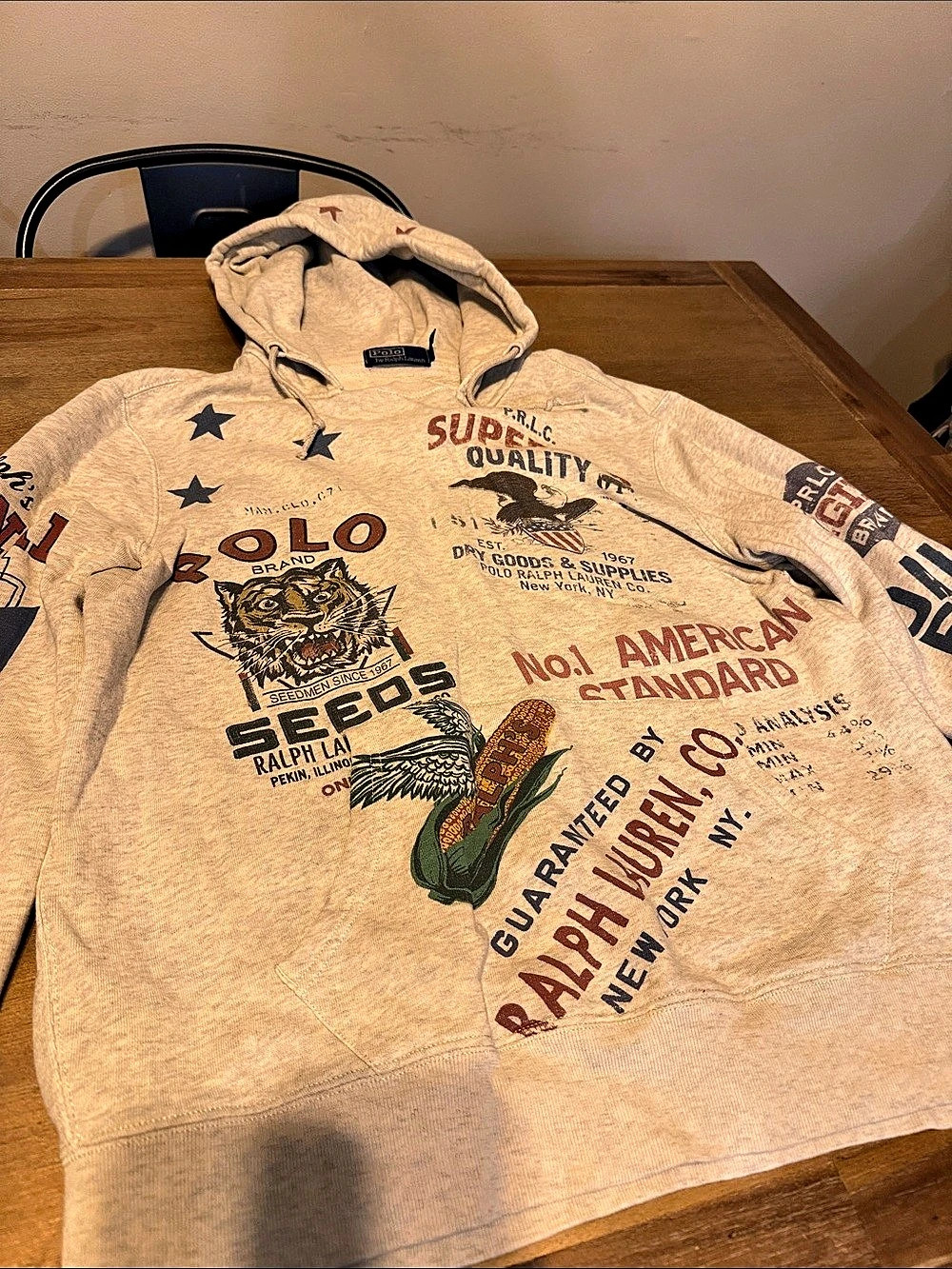 Polo by Ralph Lauren Graphic Pullover Hoodie in Beige